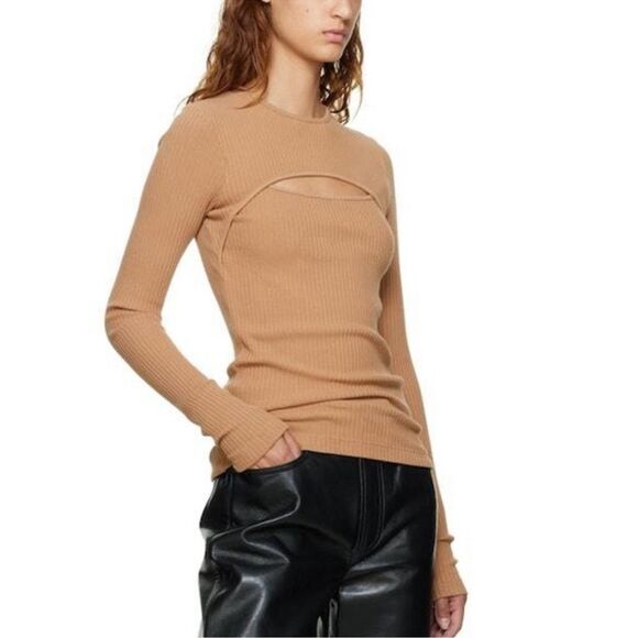AGOLDE Neutral Lyza Cut Out Rib Top Tan Women’s Size Medium - Picture 1 of 9